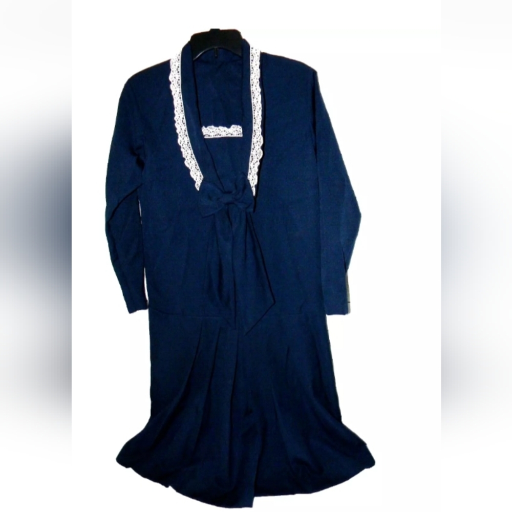 Vtg 80's 90s Handmade Navy Blue Big Bow Dress